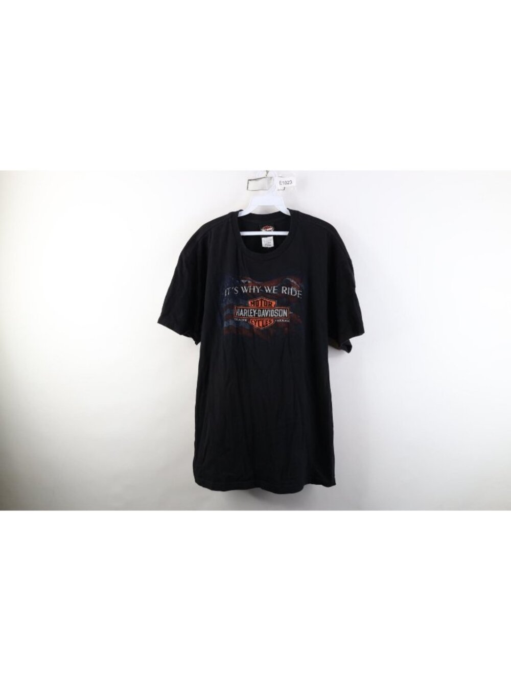 Vtg Y2K Harley Davidson Mens XL Faded Spell Out USA Flag Short Sleeve T-Shirt